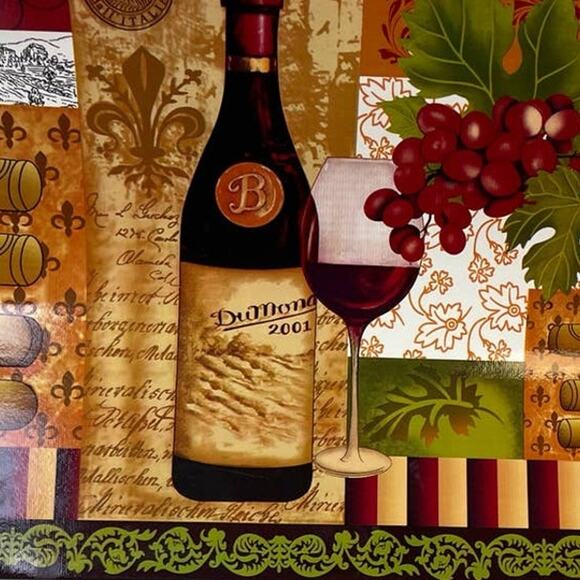 12 Home Collection Wine Bottle Cork Grapes French Vineyard Vinyl Placemats - Picture 2 of 6
